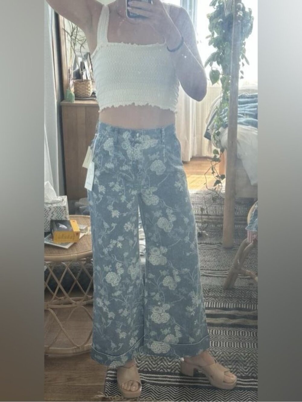 NWT Size 26 - Pilcro The Leon 100% Cotton High-Rise Wide-Leg Jeans Blue Floral - Picture 8 of 12